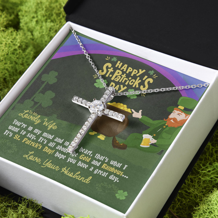 In My Heart St Patrick's Day Gift For Wife CZ Cross Necklace