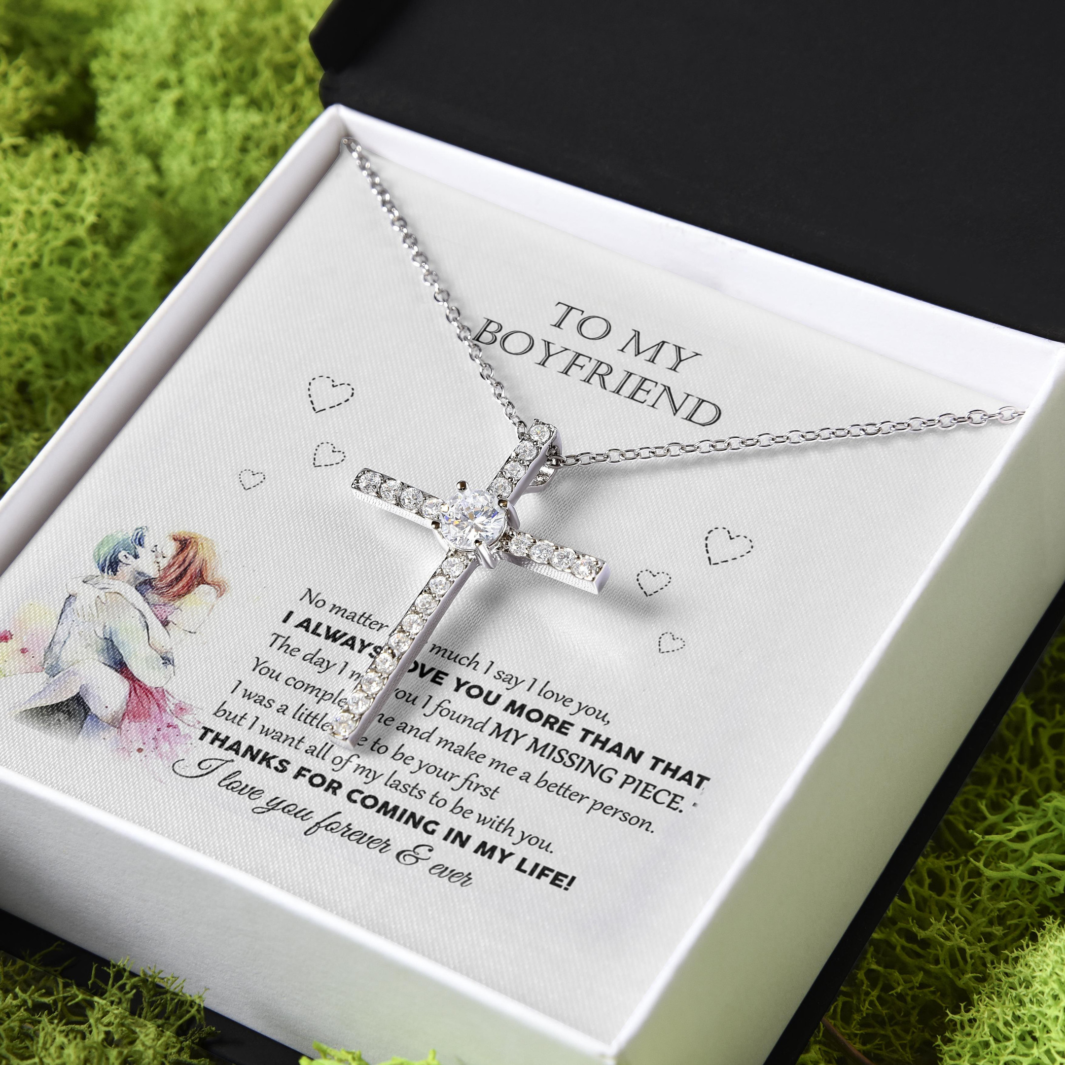 I Love You Forever And Ever Gift For Boyfriend CZ Cross Necklace