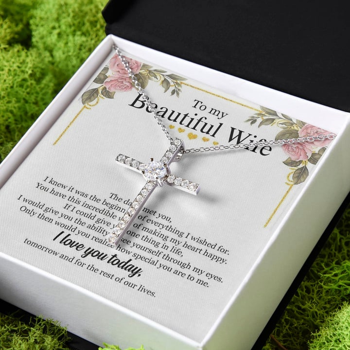 I Love Love You All Times Gift For Wife CZ Cross Necklace