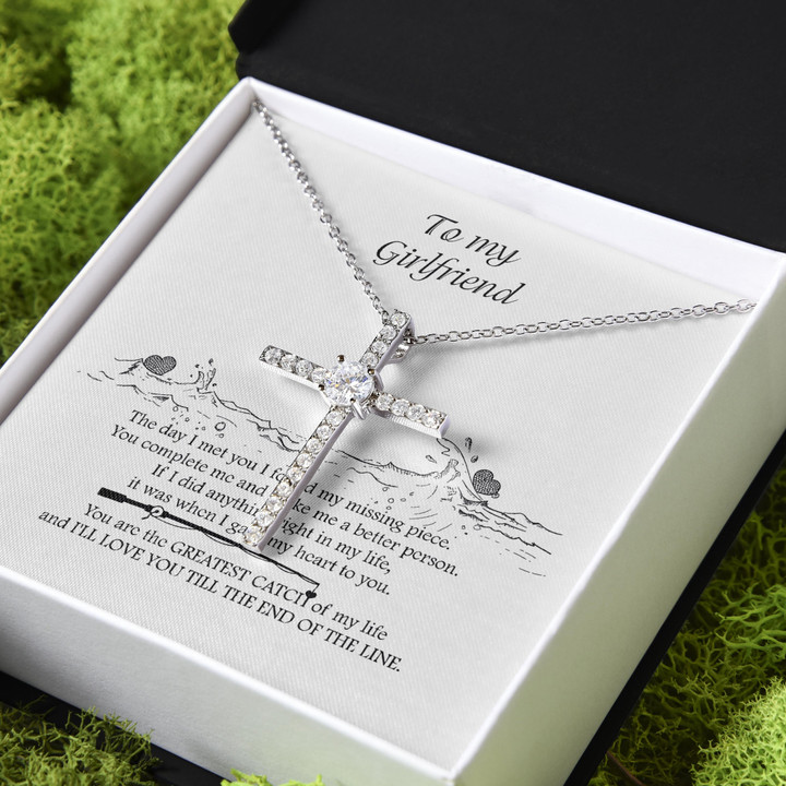 I Gave My Heart To You Gift For Girlfriend CZ Cross Necklace