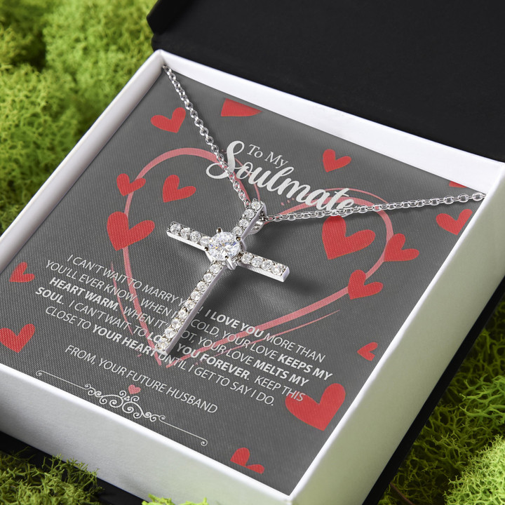 I Can't Wait To Marry You Gift For Girlfriend CZ Cross Necklace
