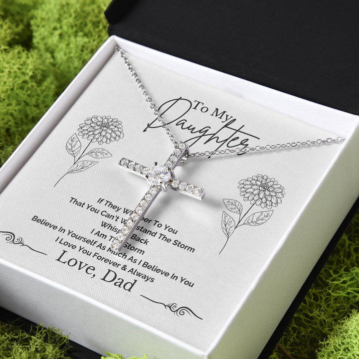 I Am The Storm Gift For Daughter CZ Cross Necklace