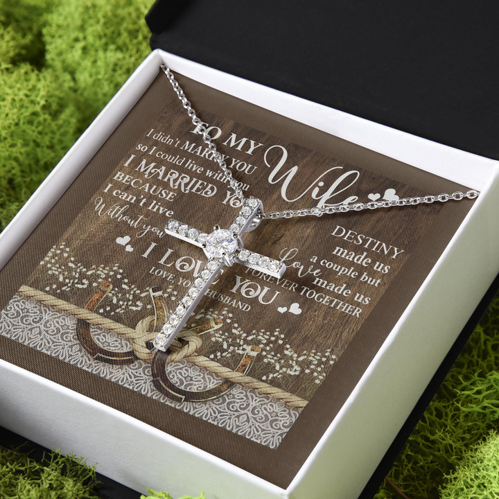 Horse Husband Gift For Wife I Love You CZ Cross Necklace