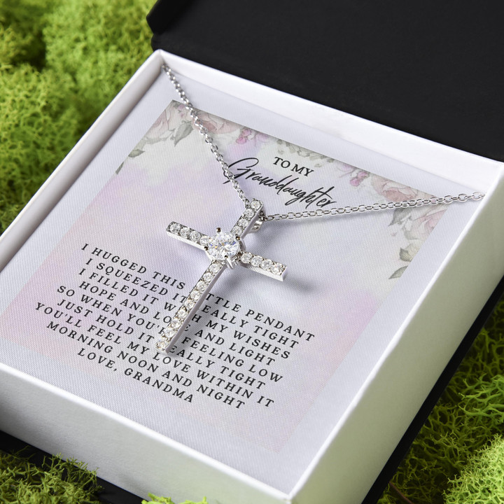 Grandma Gift For Granddaughter You'll Feel My Love CZ Cross Necklace