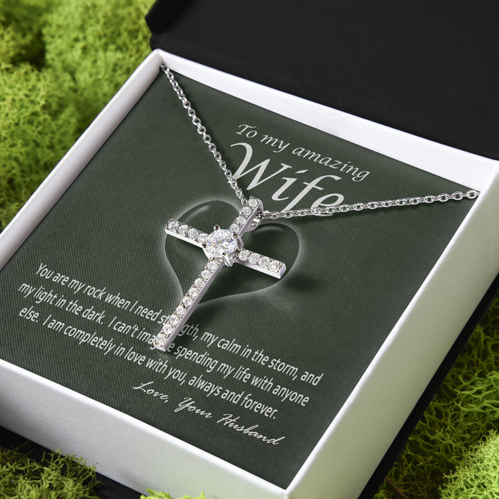 Gift For Wife You Are My Rock CZ Cross Necklace