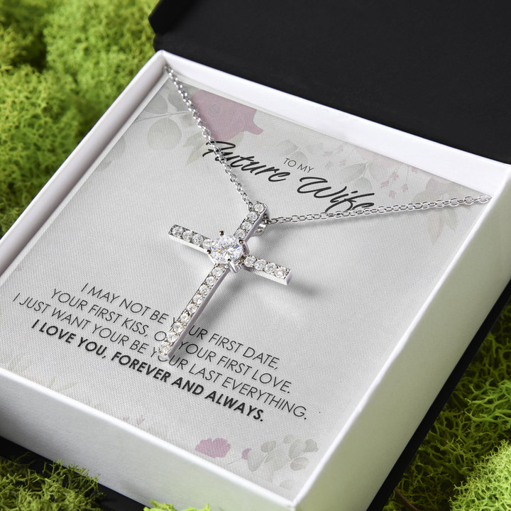 Gift For Wife Future Wife I Love You Forever And Always CZ Cross Necklace