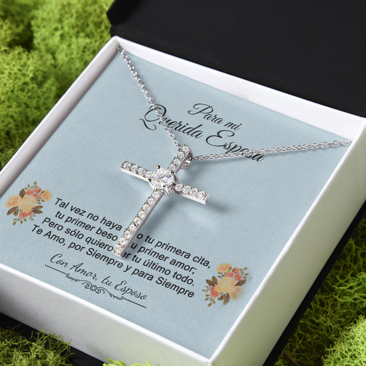 Gift For Wife A Mi Esposa Tu Último Collar De Todo CZ Cross Necklace