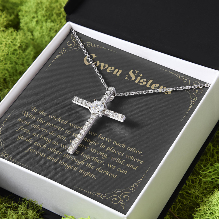 Gift For Sister We Can Guide Each Other For Coven Sisters CZ Cross Necklace
