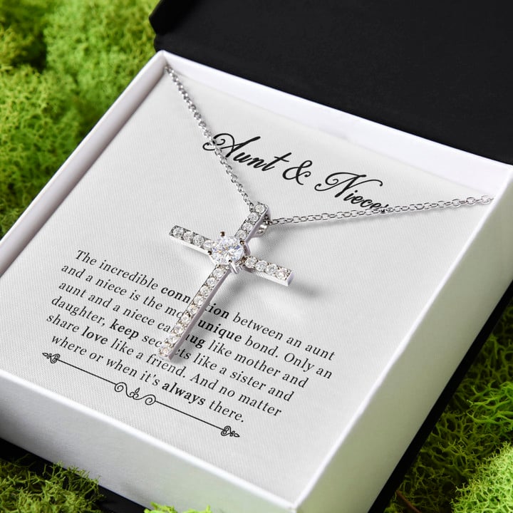 Gift For Niece Best Aunt & Nieces Share Love Like A Friends CZ Cross Necklace