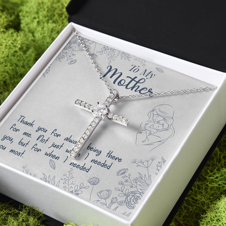 Gift For Mother Thanks For Always Being There For Me CZ Cross Necklace