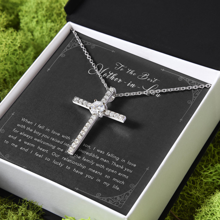 Gift For Mother In Law Thanks For Always Welcoming Me CZ Cross Necklace