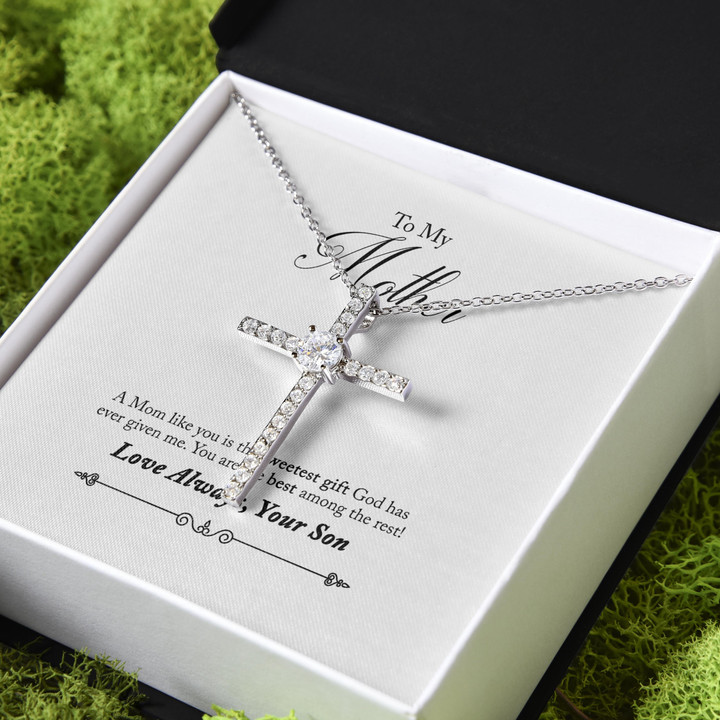 Gift For Mother From Son Love CZ Cross Necklace