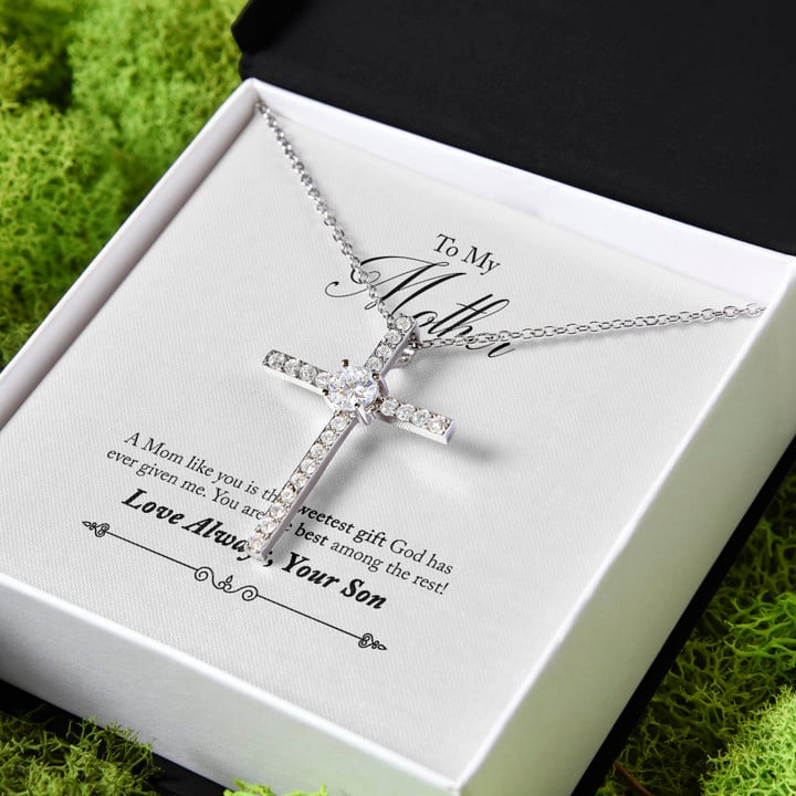 Gift For Mother From Son Love I Love You CZ Cross Necklace