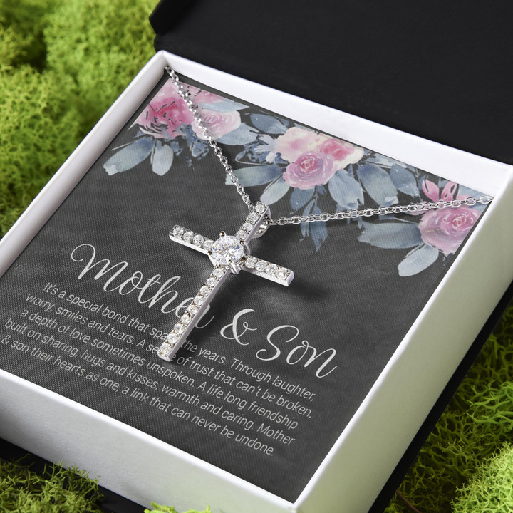 Gift For Mother And Son A Link That Can Never Be Undone CZ Cross Necklace