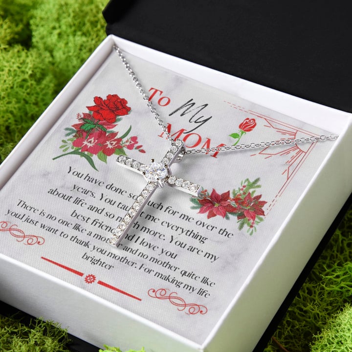 Gift For Mom You're My Best Friend CZ Cross Necklace