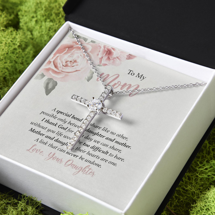 Gift For Mom A Special Bond We Share Like No Other CZ Cross Necklace