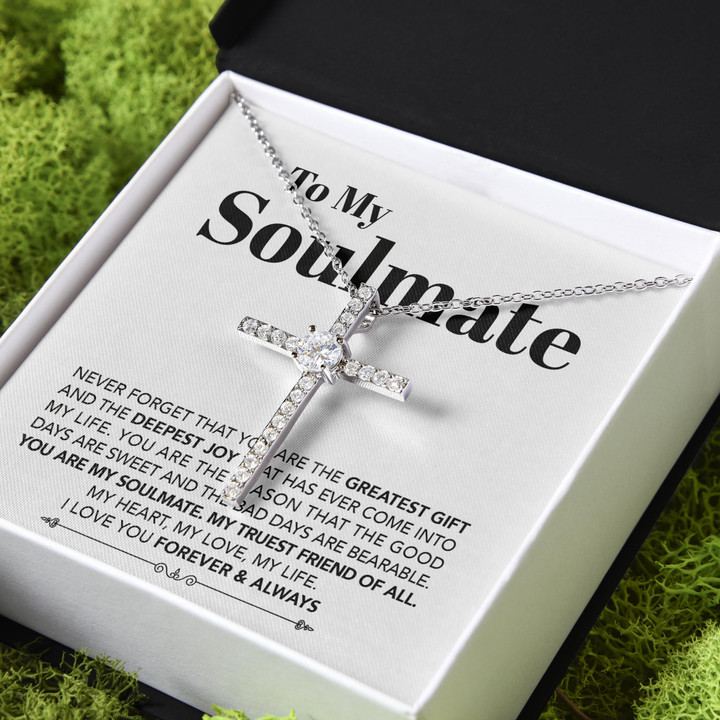 Gift For Her Soulmate You Are My Truest Friend Of All CZ Cross Necklace