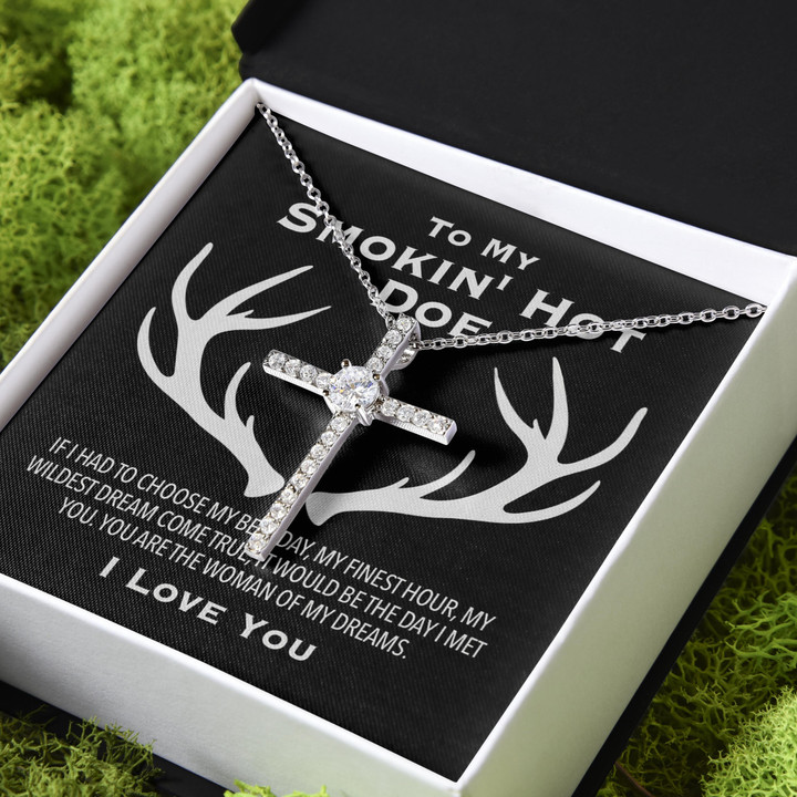 Gift For Her Smokin' Hot Doe Woman Of My Dreams CZ Cross Necklace