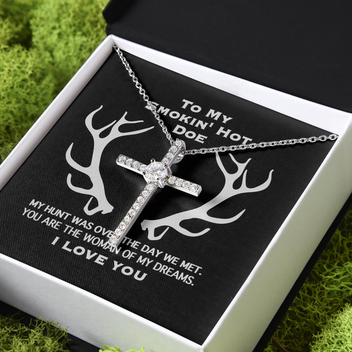 Gift For Her For Smokin' Hot Doe I Love You CZ Cross Necklace