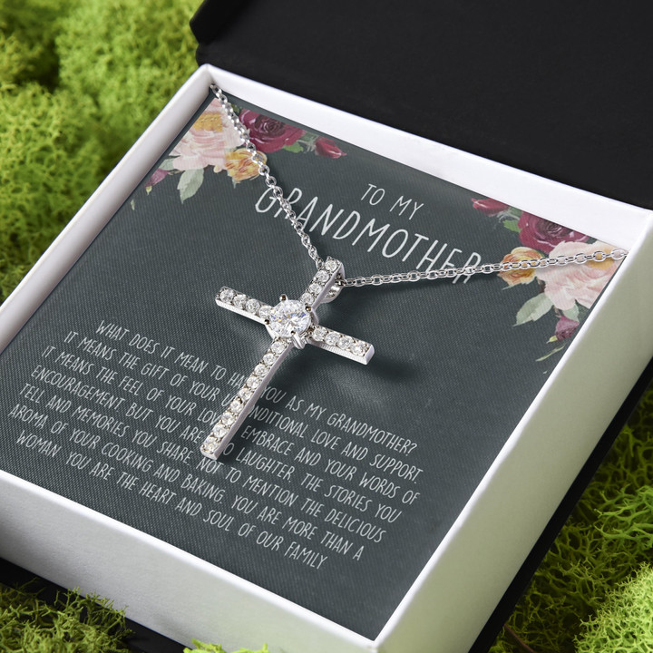 Gift For Grandmother You Are The Heart And Soul Of Our Family CZ Cross Necklace