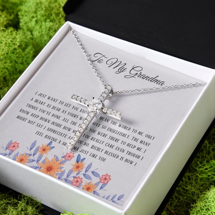 Gift For Grandma I Just Want To Let You Know You Mean The World To Me CZ Cross Necklace