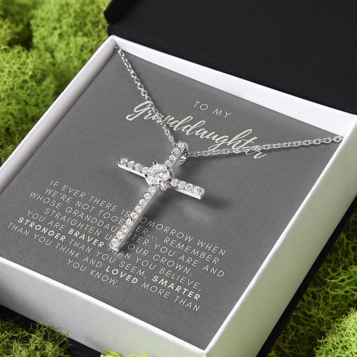 Gift For Granddaughter You Are Loved More Than You Know CZ Cross Necklace