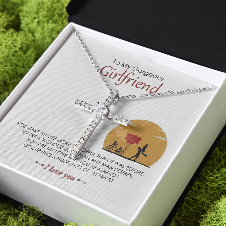 Gift For Girlfriend I Love You CZ Cross Necklace
