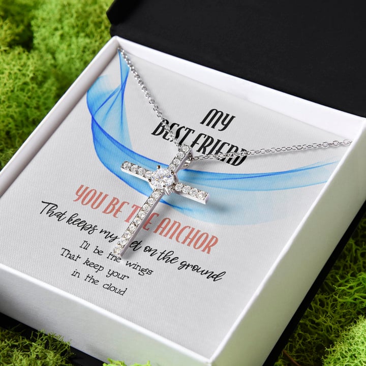 Gift For Friend You Be The Anchor CZ Cross Necklace
