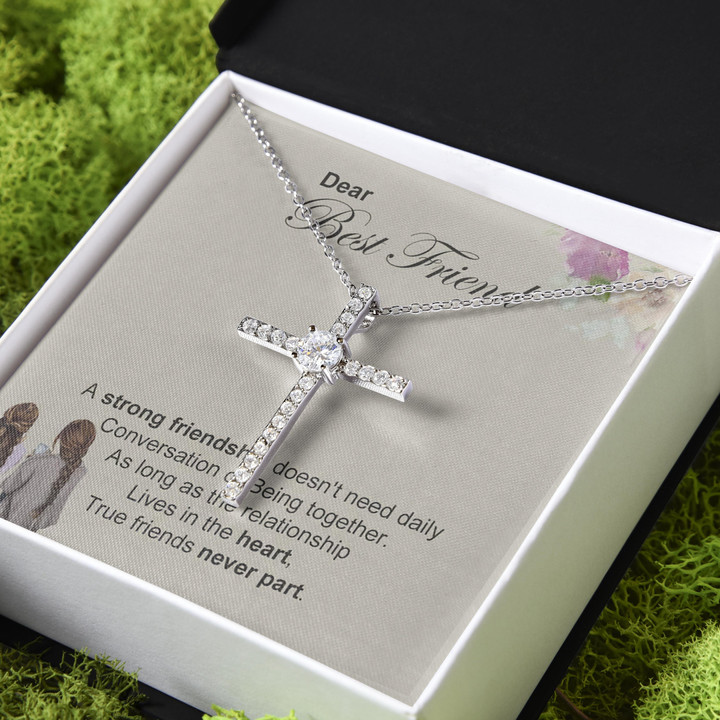 Gift For Friend True Friends Never Part CZ Cross Necklace