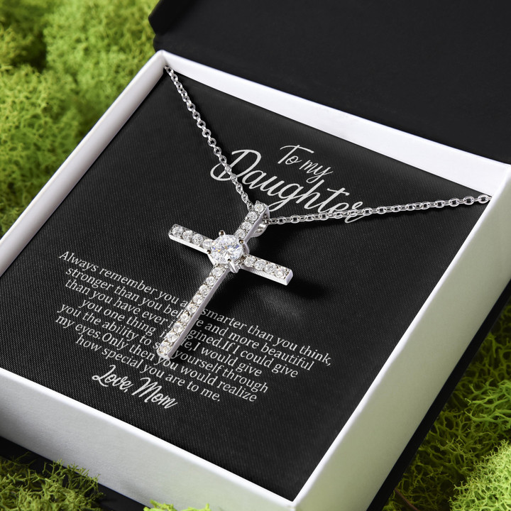 Gift For Daughter Love Card From Mom CZ Cross Necklace