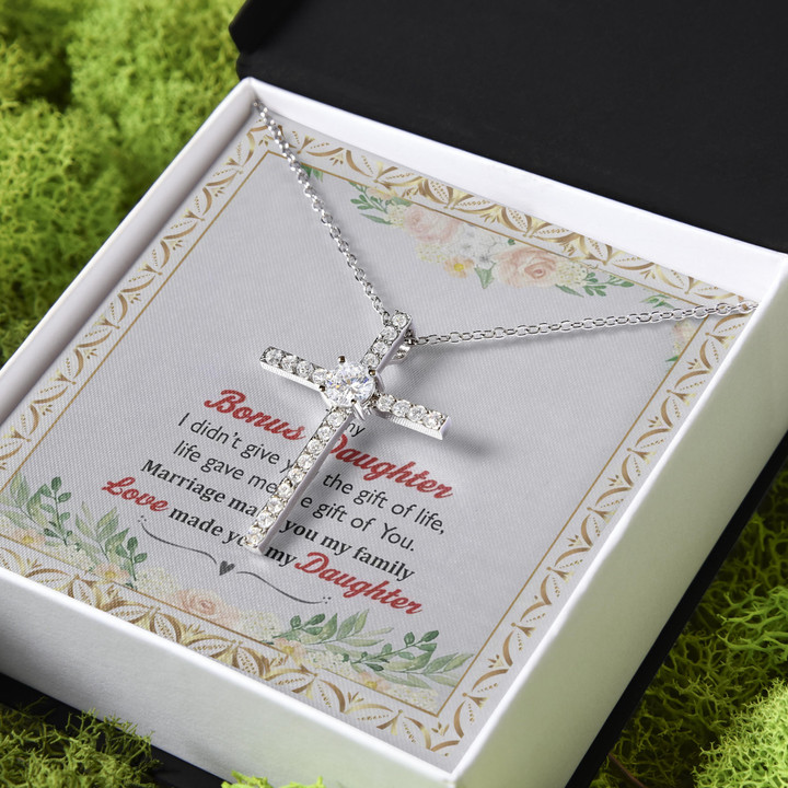 Gift For Daughter Bonus Daughter Love Made You My Daughter CZ Cross Necklace