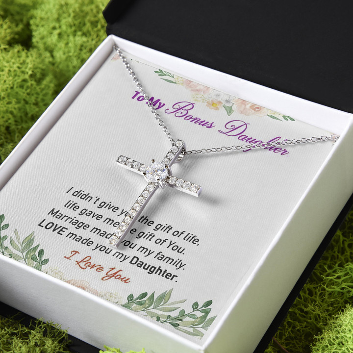Gift For Daughter Bonus Daughter I Love You CZ Cross Necklace