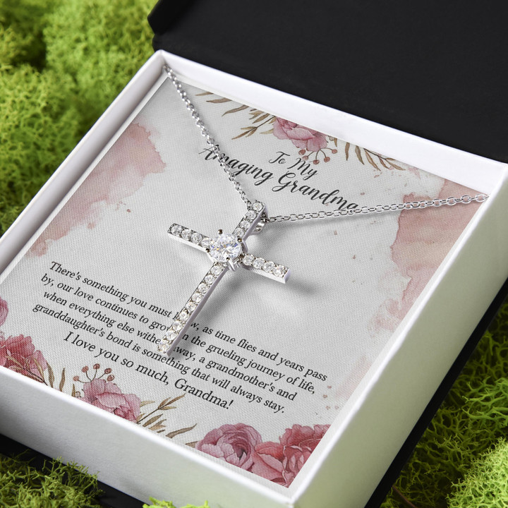 Gift For Grandma Love You Gift CZ Cross Necklace