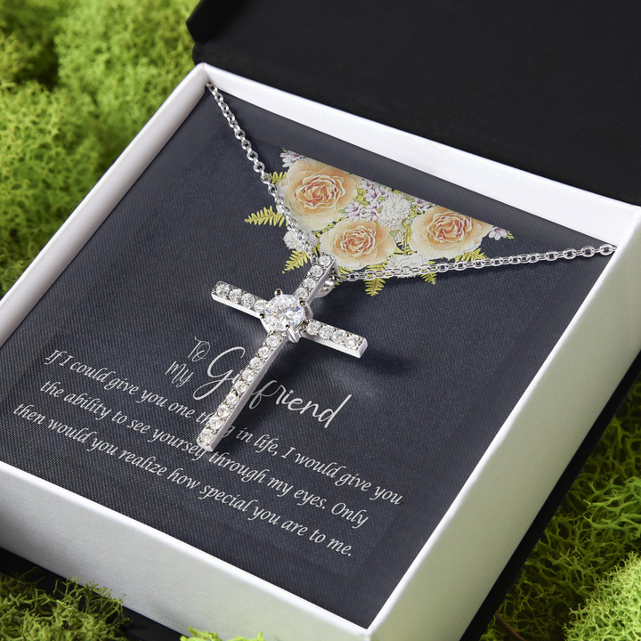 Flowers How Special You Are To Me Gift For Girlfriend CZ Cross Necklace