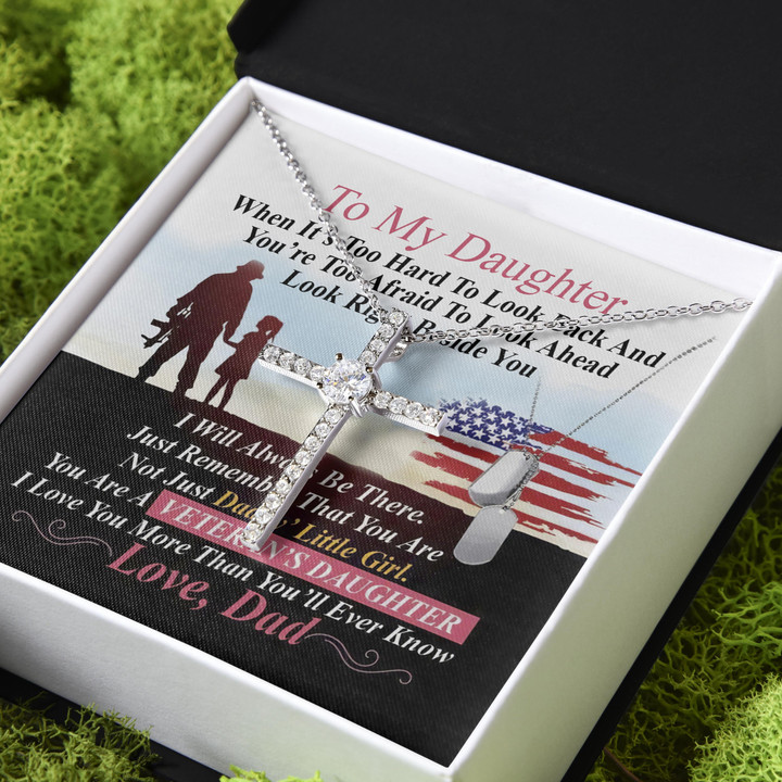Dad Gift For Daughter You're A Veteran Daughter CZ Cross Necklace