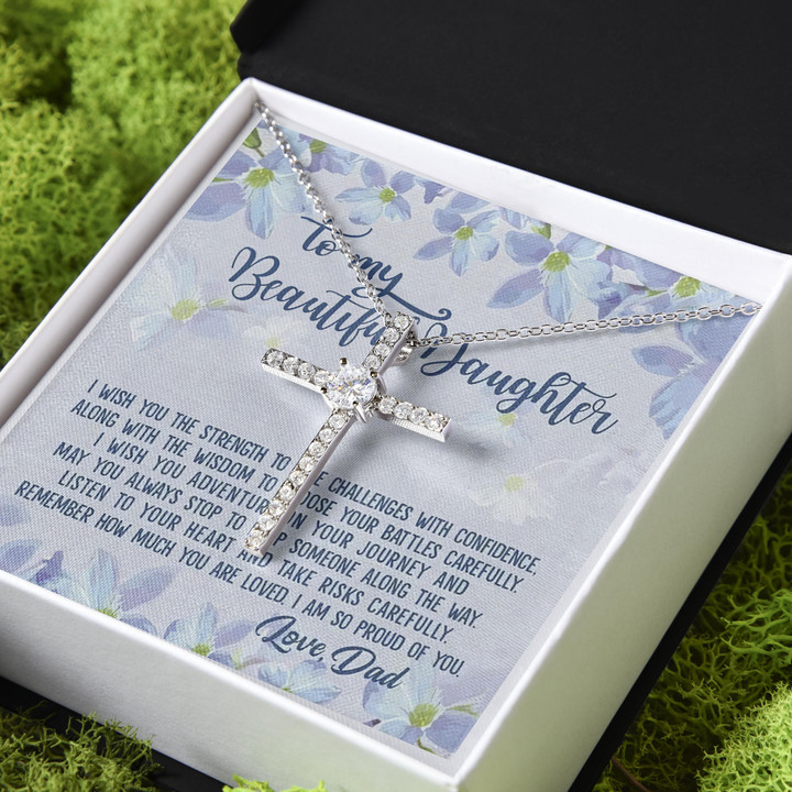 Dad Gift For Daughter I'm So Proud Of You CZ Cross Necklace
