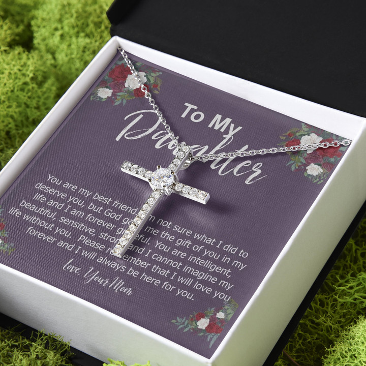 Always Be Here For You Gift For Daughter CZ Cross Necklace