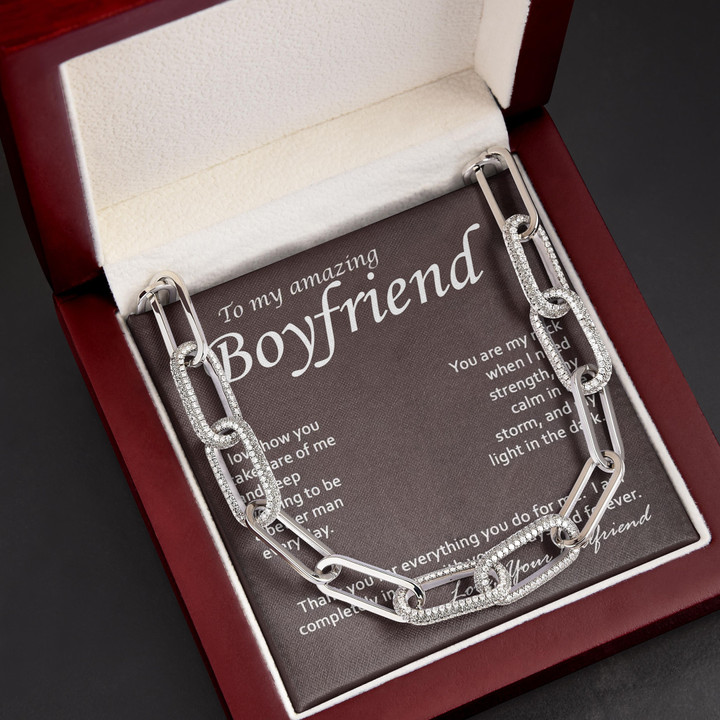 Gift For Boyfriend White Gold Boyfriend You Are My Rock Forever Linked Necklace