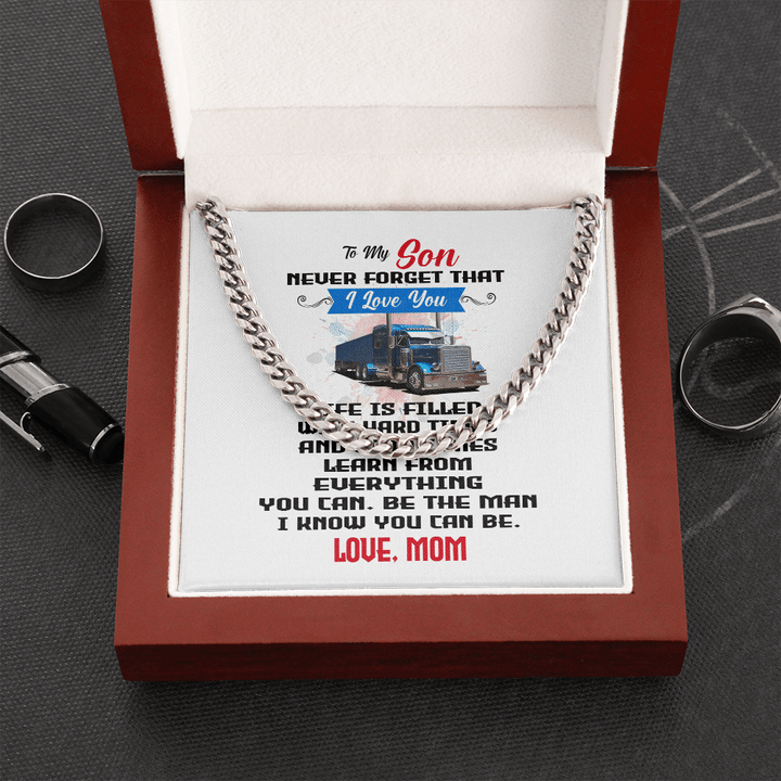 Truckers Never Forget I Love You Cuban Link Chain Necklace Mom Gift For Son