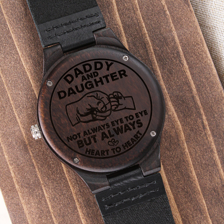 Gift For Dad Daughter And Dad Heart To Heart Engraved Wooden Watch