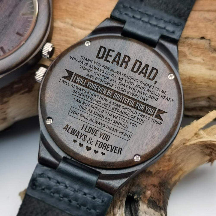 Gift For Dad I Will Forever Be Grateful For You Engraved Wooden Watch