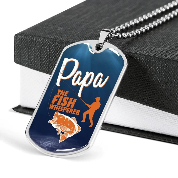 Gift For Dad Papa The Fish Whisperer Dog Tag Necklace