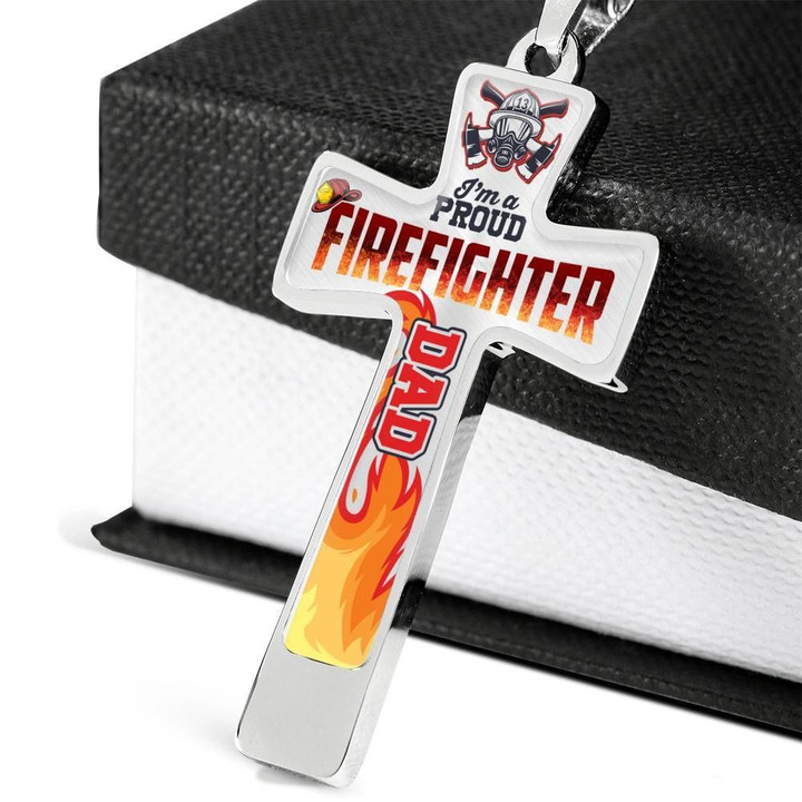 I'm A Firefighter Dad | Cross Pendant For Firefighter Dad Necklace 18K Gold Engraved Birthday Gifts For Dad
