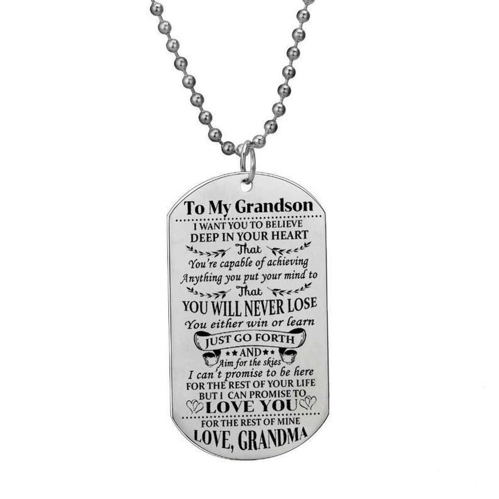 Gift For Grandson Dog Tag Necklace Stainless Necklace You Will Never Lose