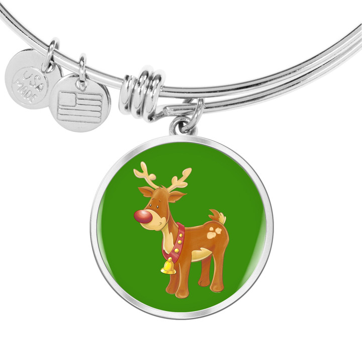 Christmas Reindeer Circle Pendant Bracelet Bangle