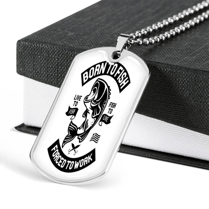 " Born To Fish " Dog Tag Necklace