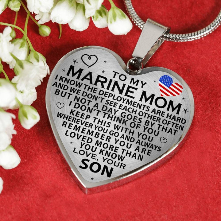 Marine Mom Christmas Heart Necklace ( Usa Made ) Custom Engraved