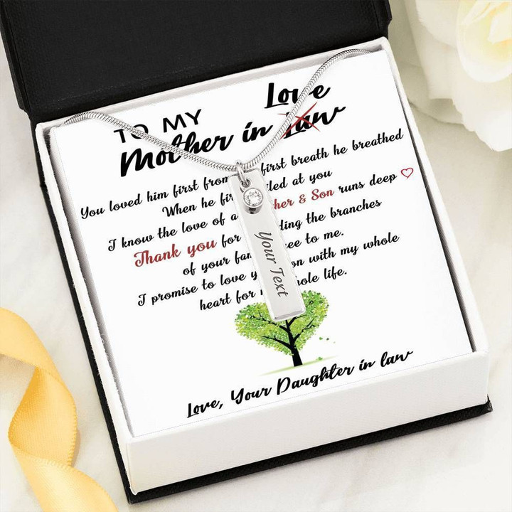 Promise To Love Your Son Forever Engraved Birthstone  Necklace Gift For Mother In Law