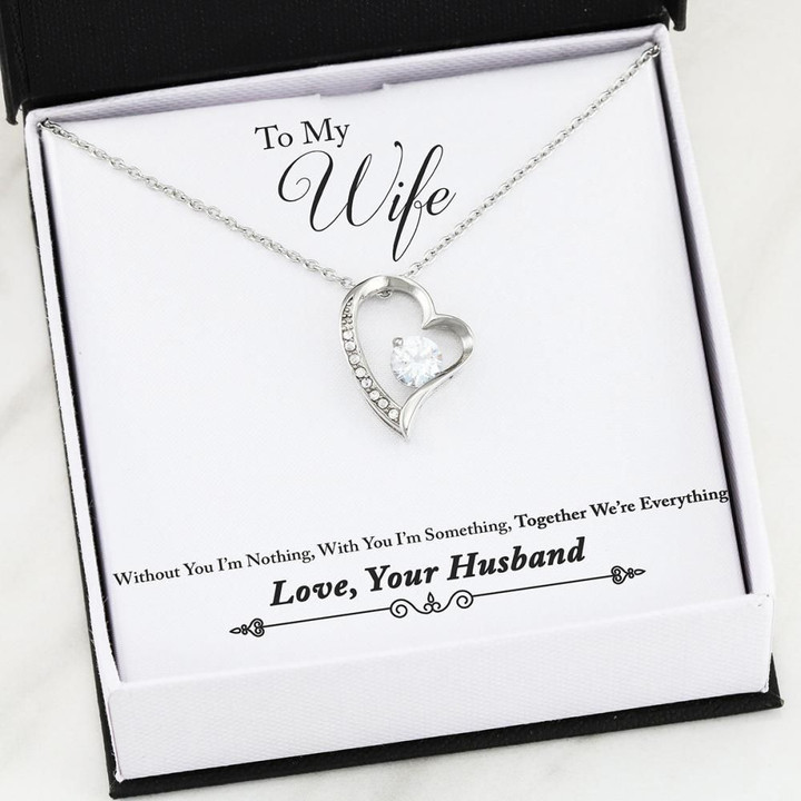 Present For Wife Together Forever Message Card Silver Heart Necklace