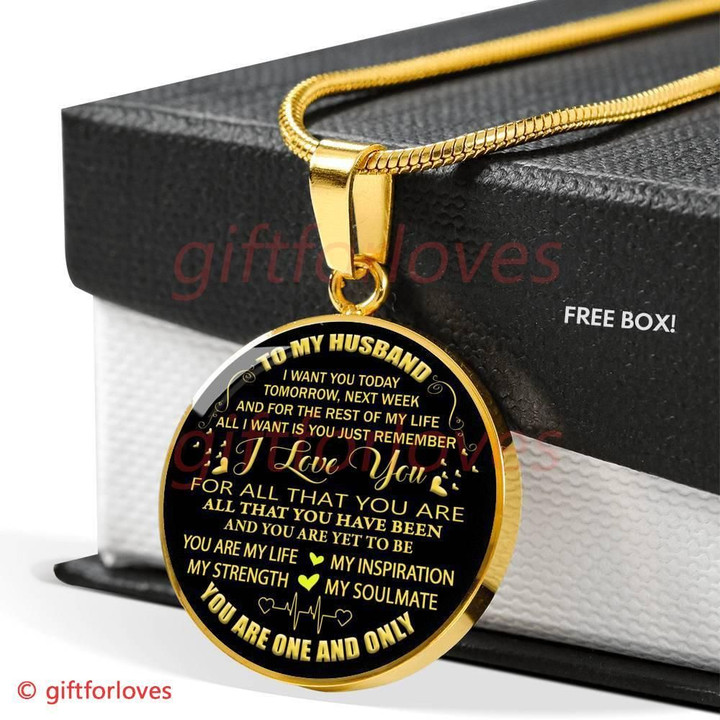 Gift For Husband 18k Gold Circle Pendant Necklace I Want You For All Time